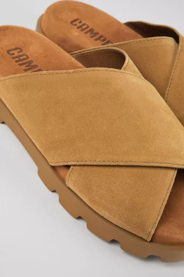 Fashion Camper Beige Nubuck Sandaal Voor Heren Met Gekruiste Banden