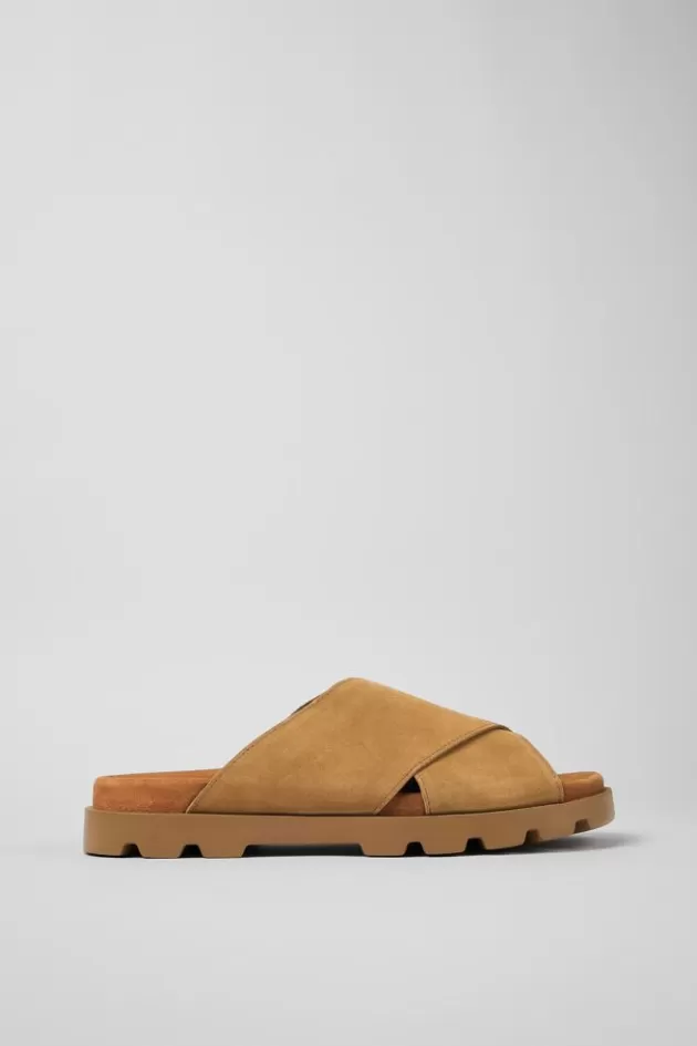Fashion Camper Beige Nubuck Sandaal Voor Heren Met Gekruiste Banden