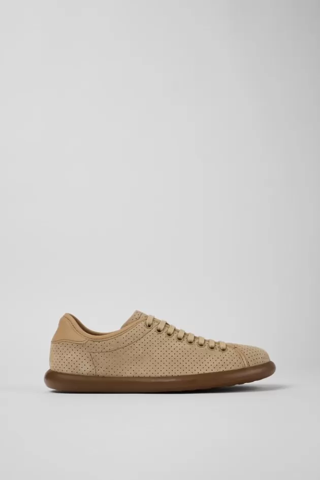 Sale Camper Beige Nubuck/Leren Sneaker Voor Dames