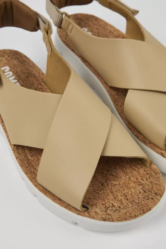 Hot Camper Beige Sandaal Van Leer/Textiel Voor Dames