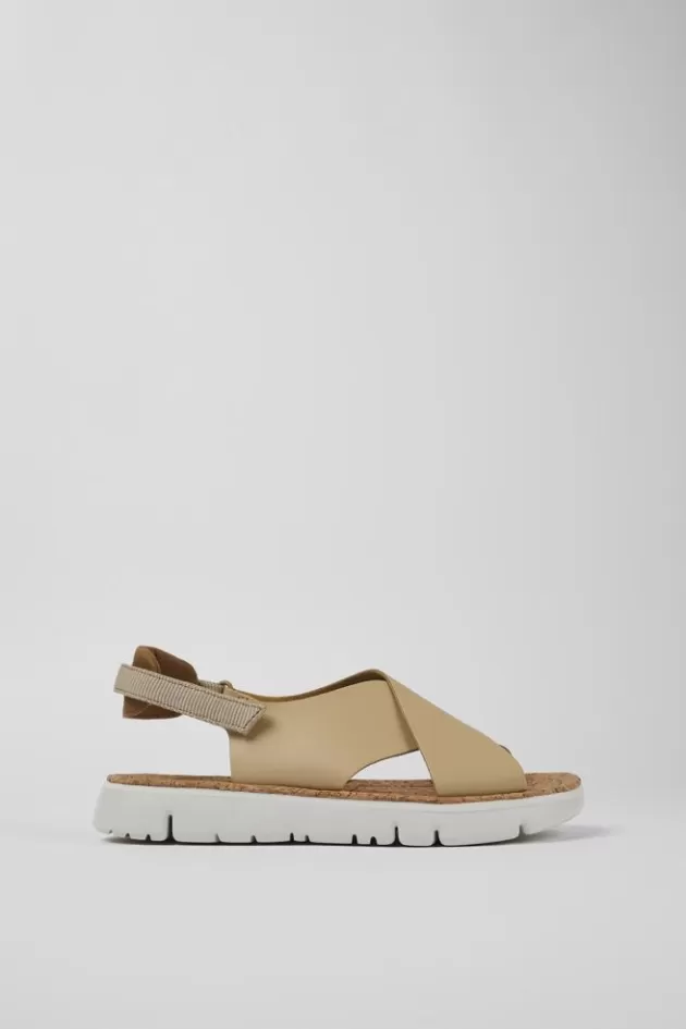 Hot Camper Beige Sandaal Van Leer/Textiel Voor Dames