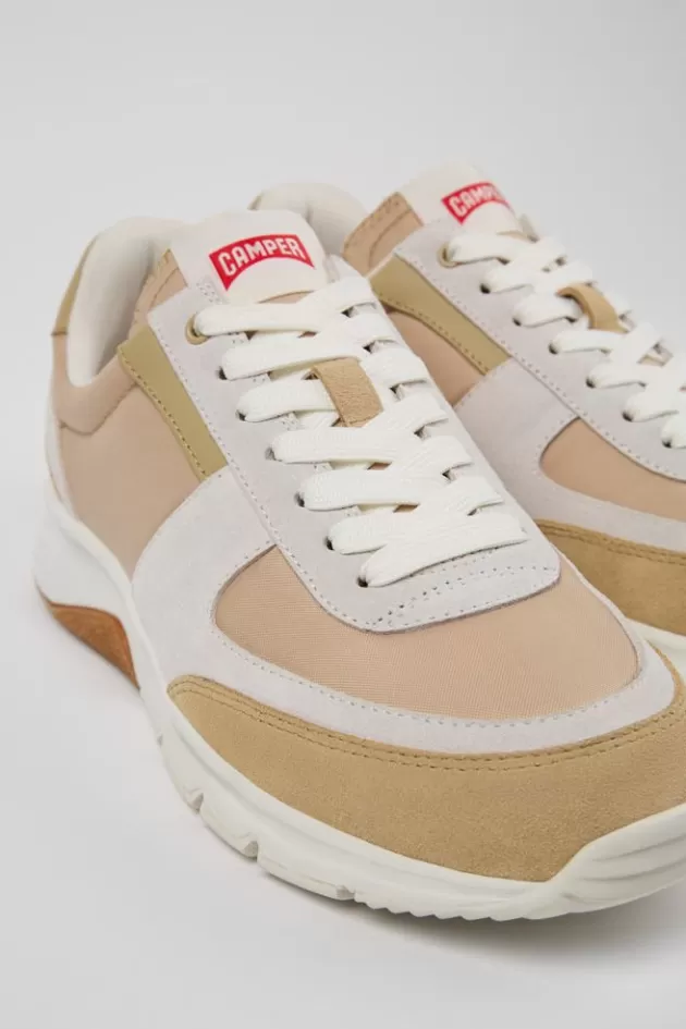 Shop Camper Beige-Wit-Bruine Damessneakers, Nubuck En Textiel