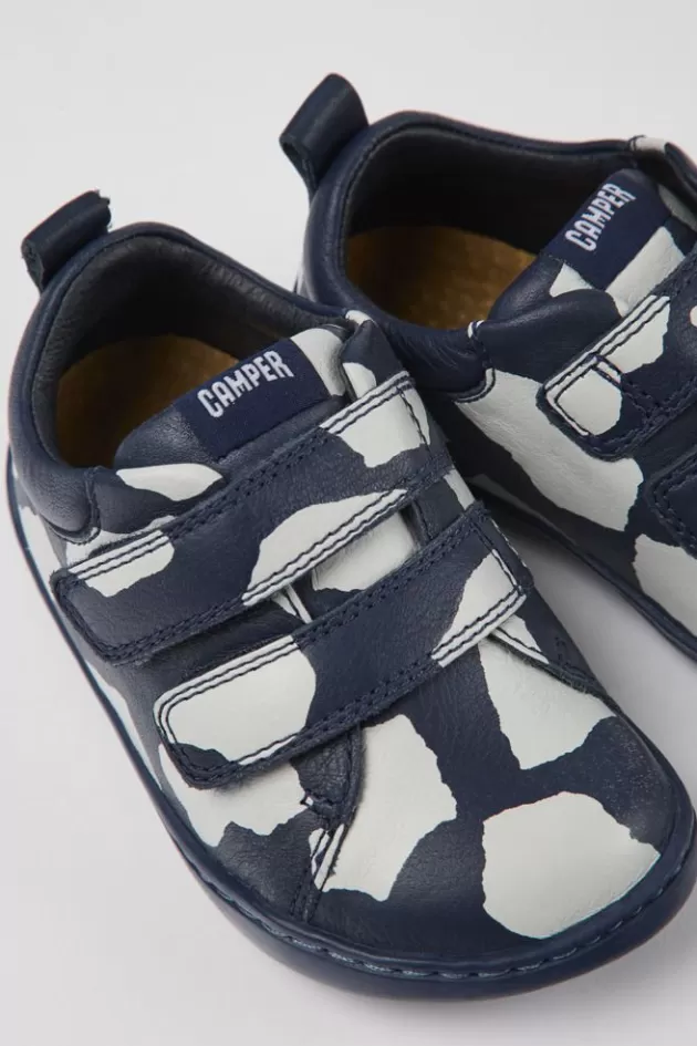 Discount Camper Blauw Met Witte Leren Kinderschoenen