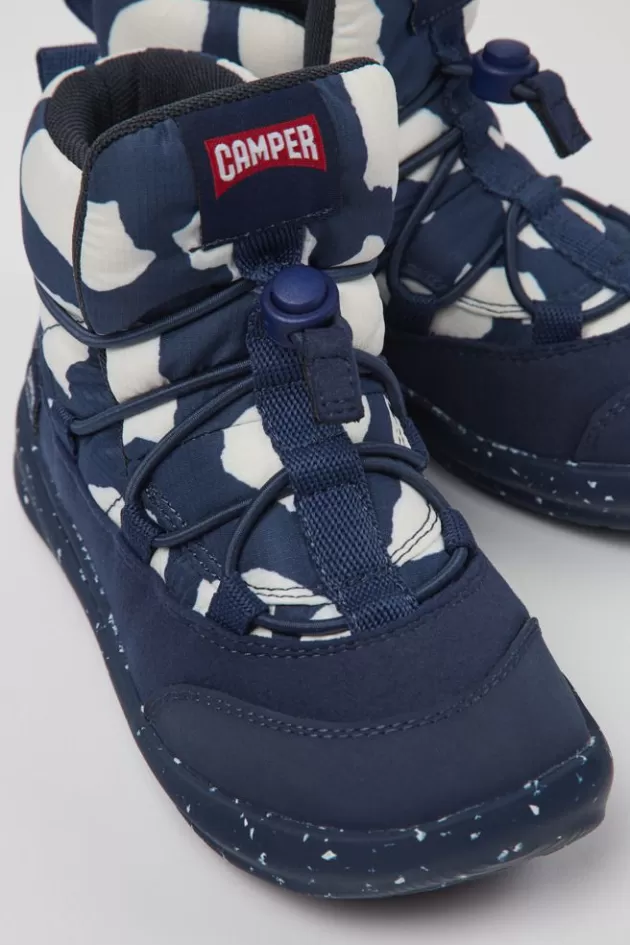 Flash Sale Camper Blauw Met Witte Stoffen Kinder-Enkellaarzen