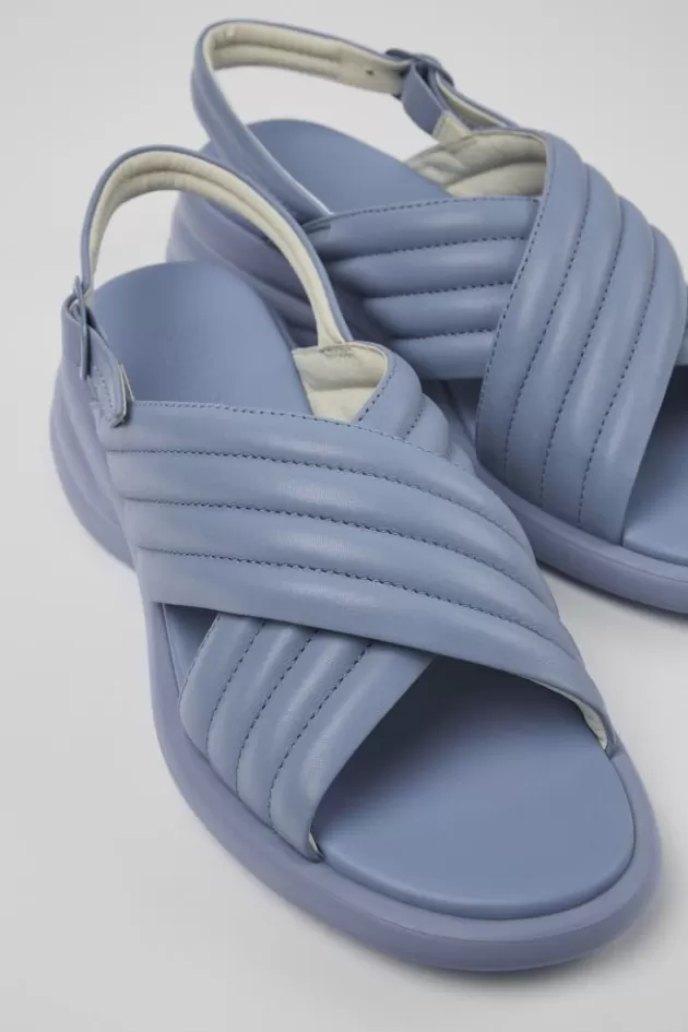 Outlet Camper Blauwe Leren Damessandaal Met Gekruiste Bandjes