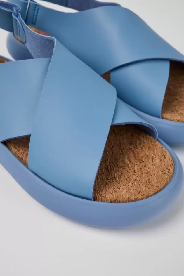 Shop Camper Blauwe Leren Damessandaal Met Gekruiste Bandjes
