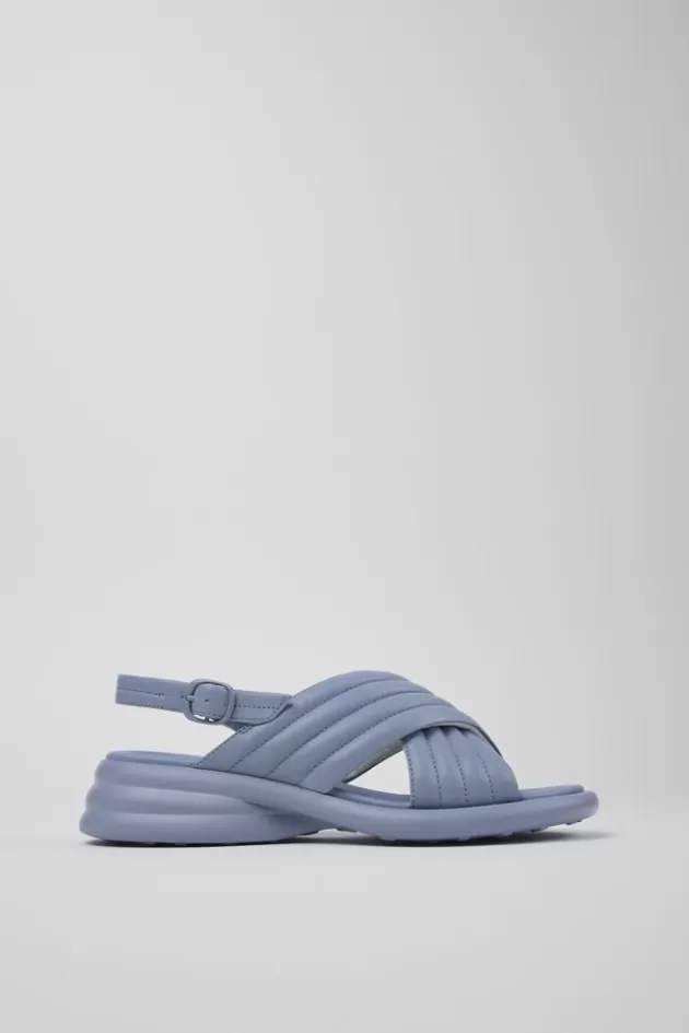 Outlet Camper Blauwe Leren Damessandaal Met Gekruiste Bandjes