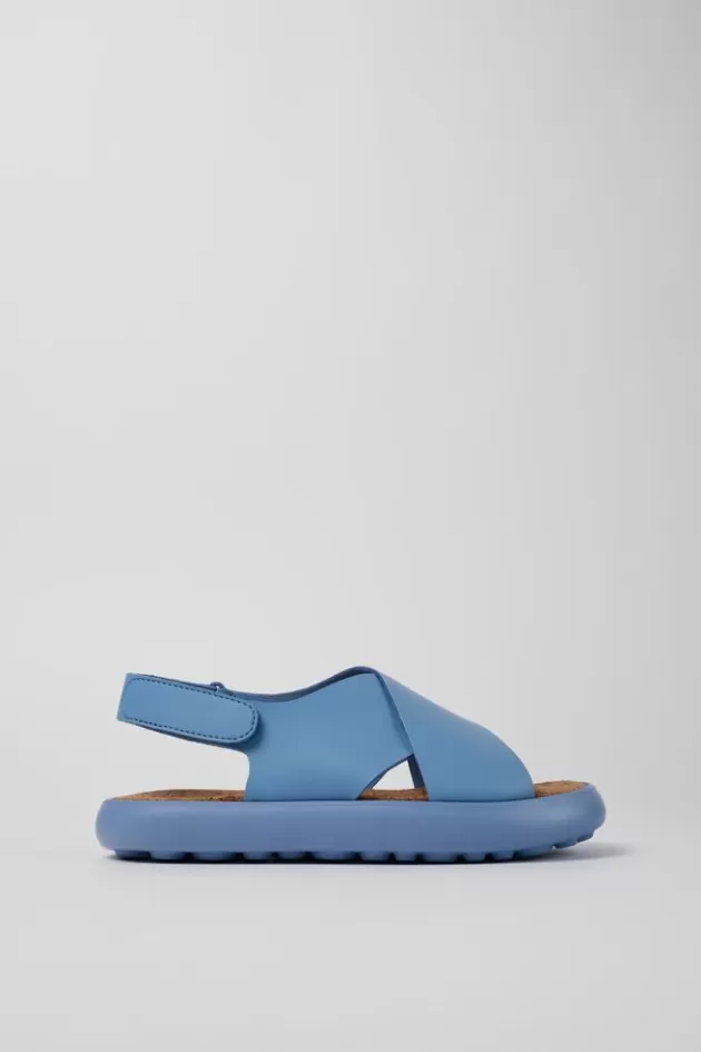 Shop Camper Blauwe Leren Damessandaal Met Gekruiste Bandjes