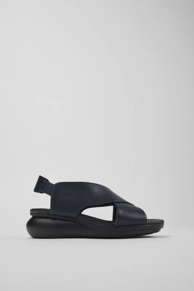 Outlet Camper Blauwe Leren Damessandaal Met Gekruiste Bandjes