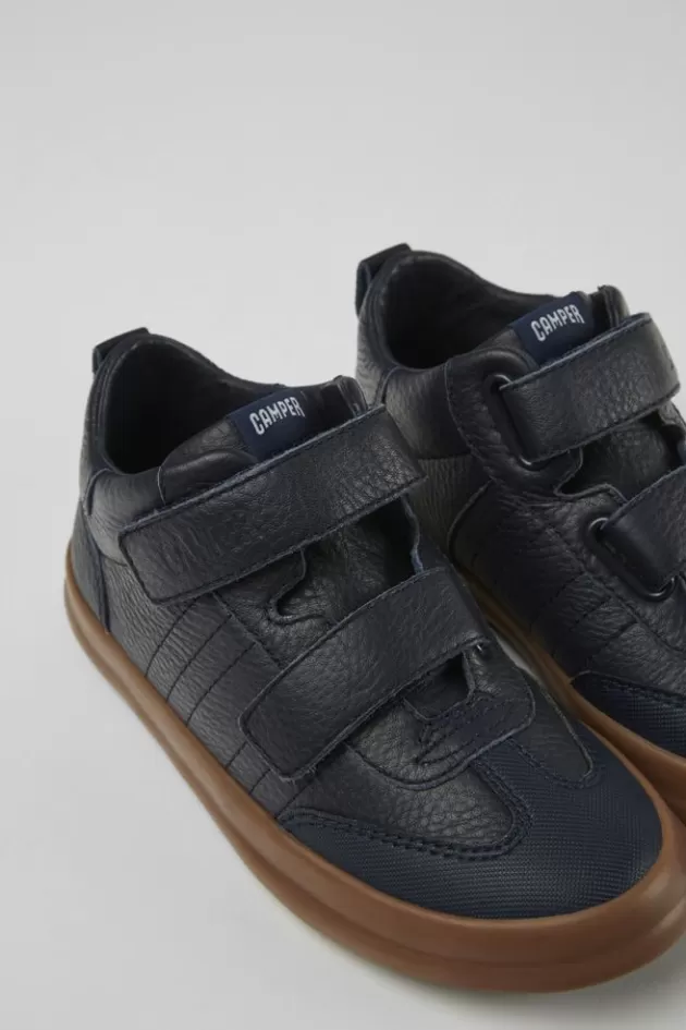 Online Camper Blauwe Leren En Stoffen Kindersneakers