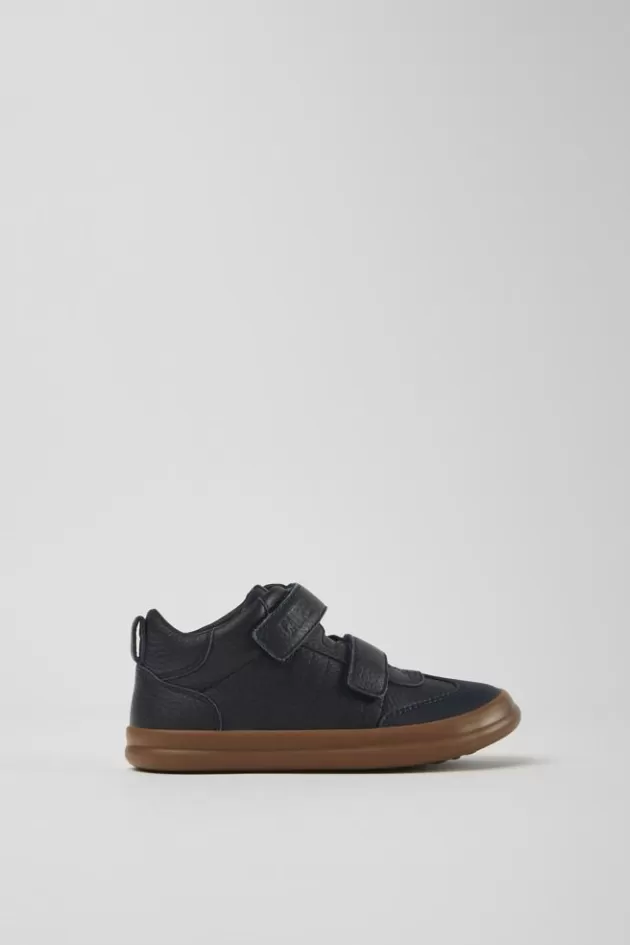 Online Camper Blauwe Leren En Stoffen Kindersneakers
