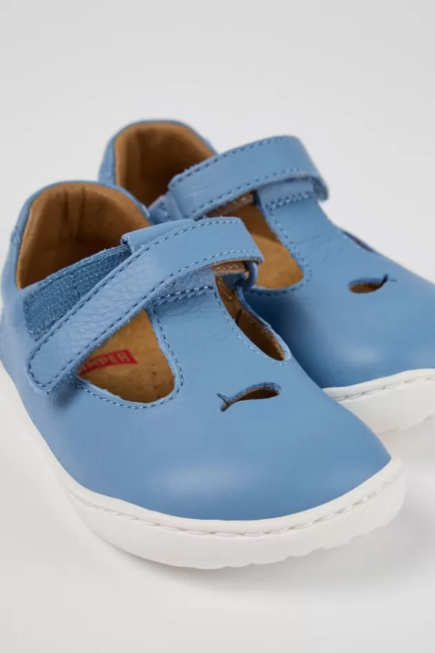 Discount Camper Blauwe Leren Schoen Met T-Bandje