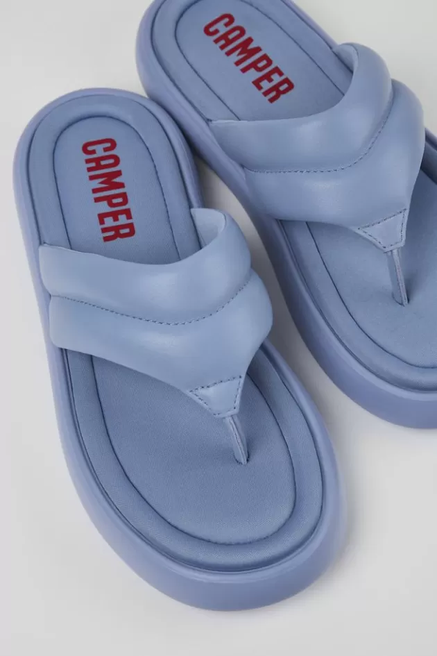 New Camper Blauwe Leren Teenslipper Voor Heren