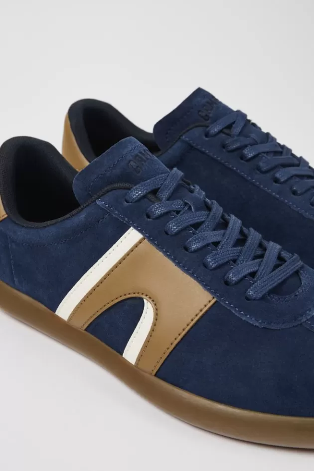 Best Sale Camper Blauwe Nubuck/Leren Sneaker Voor Heren