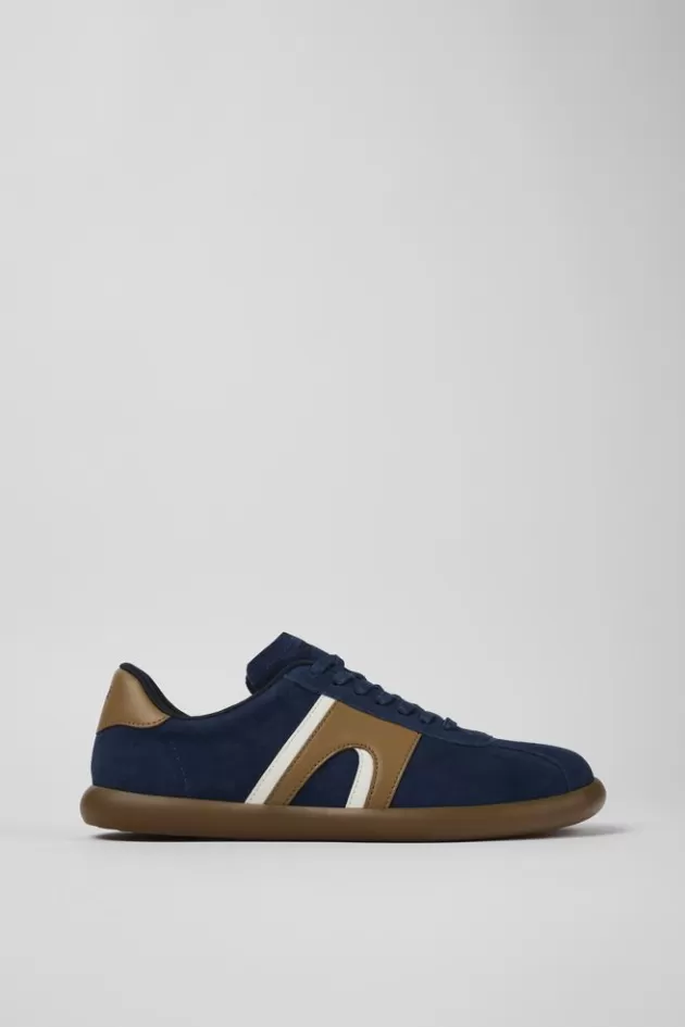 Best Sale Camper Blauwe Nubuck/Leren Sneaker Voor Heren