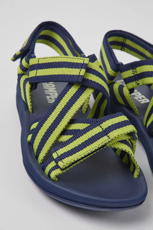 Discount Camper Blauw-Gele Stoffen Damessandalen