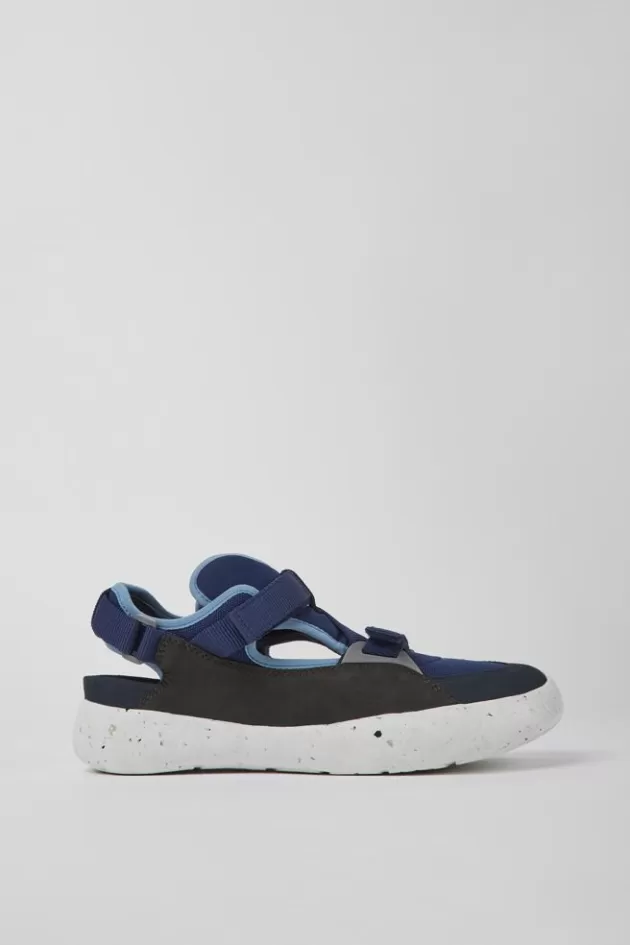 Best Sale Camper Blauw-Grijs Leer En Stof, Halfopen Herensneakers