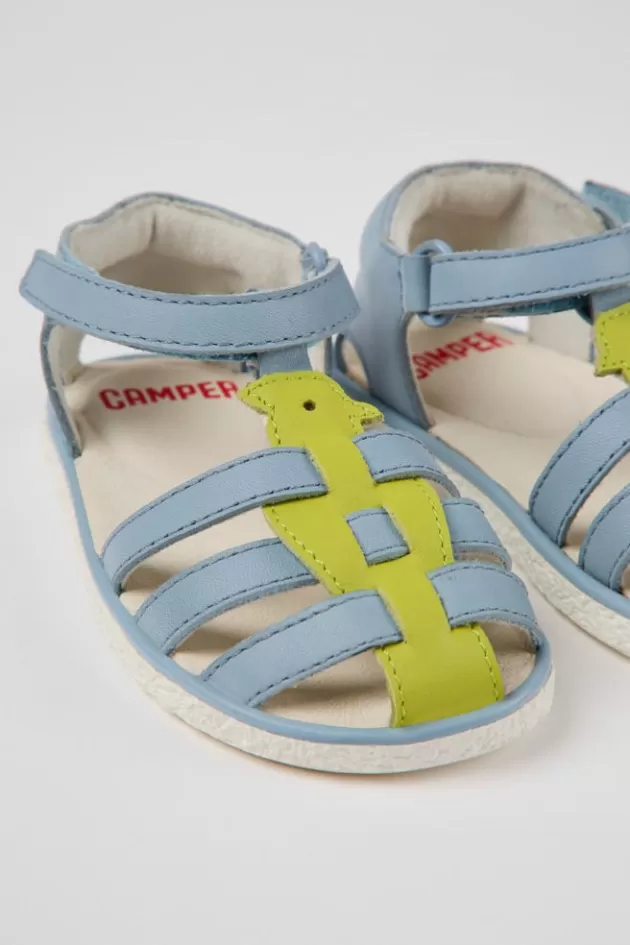 Discount Camper Blauw-Groene Leren Kindersandalen