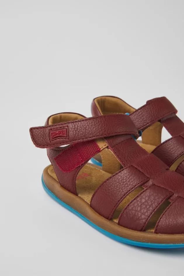 Online Camper Bordeaux Leren Kindersandalen