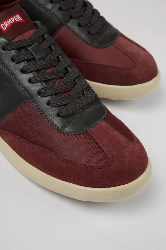 Online Camper Bordeaux Stoffen En Leren Herensneakers