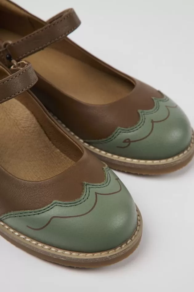 Flash Sale Camper Bruin Met Groene Leren Kinderballerina'S