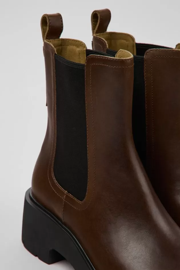 Outlet Camper Bruine Leren Chelseaboots Voor Dames
