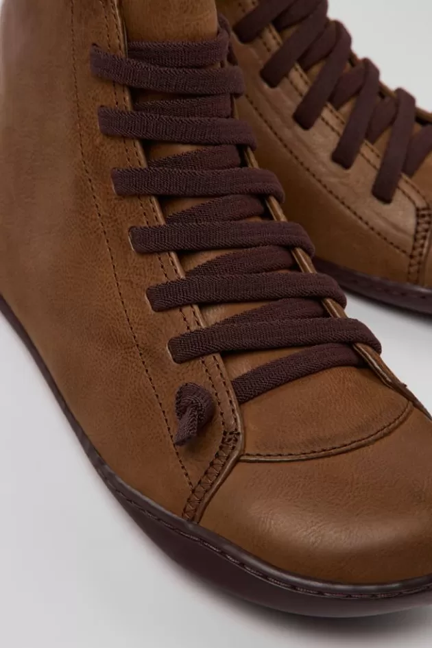 Discount Camper Bruine Leren Enkellaarzen Voor Dames
