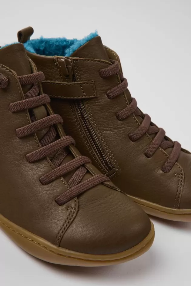 Online Camper Bruine Leren Kinder-Enkelboots