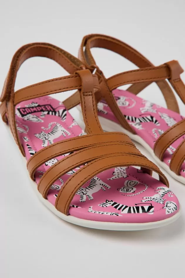 Outlet Camper Bruine Leren Kindersandalen