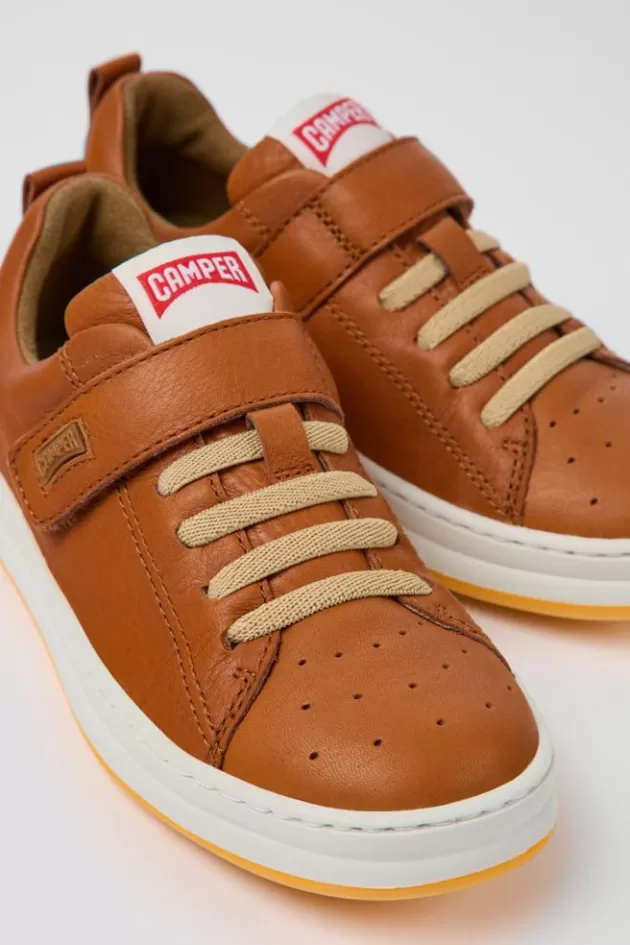 Online Camper Bruine Leren Kindersneakers