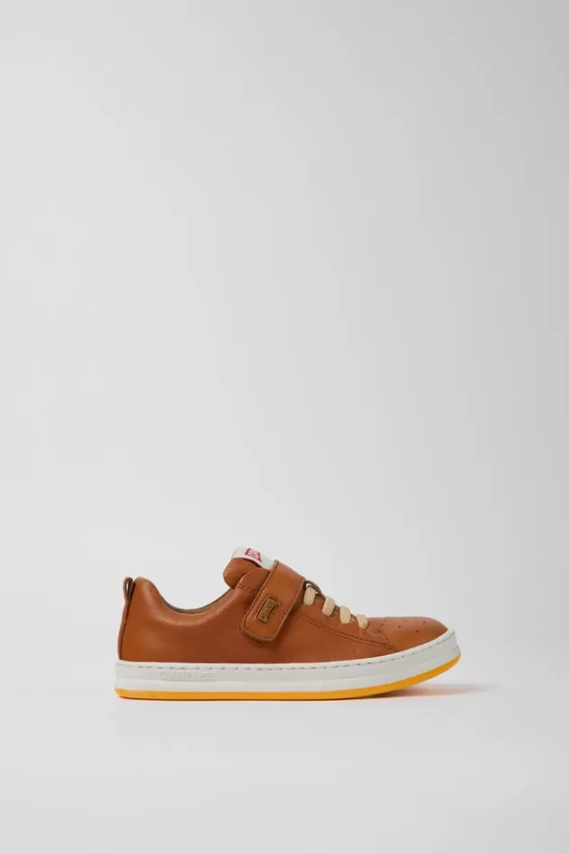 Online Camper Bruine Leren Kindersneakers