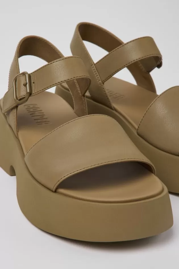 Clearance Camper Bruine Leren Sandaal Voor Dames