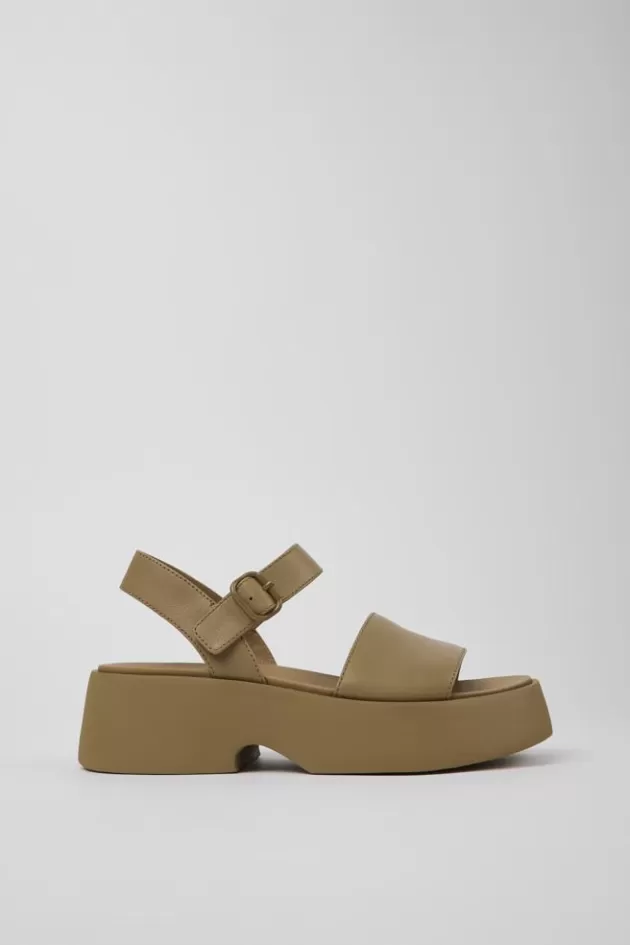 Clearance Camper Bruine Leren Sandaal Voor Dames