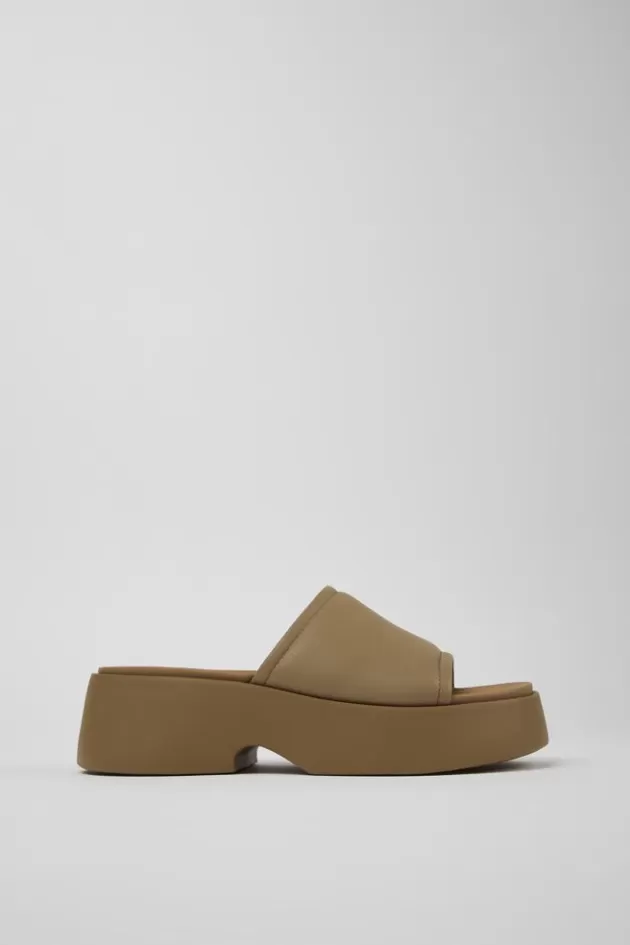 Cheap Camper Bruine Leren Slipper Voor Dames