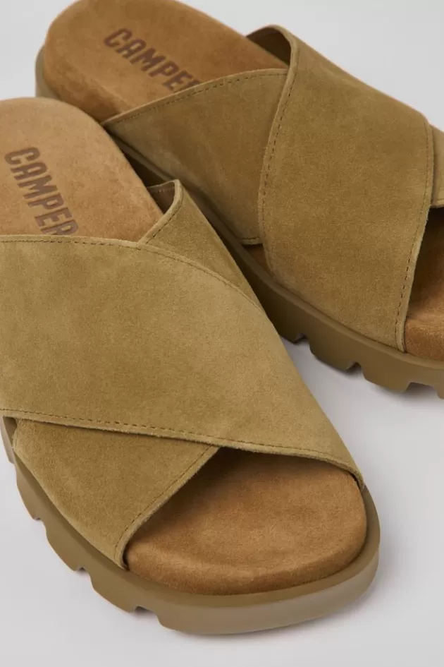 New Camper Bruine Nubuck Damessandalen Met Gekruiste Bandjes