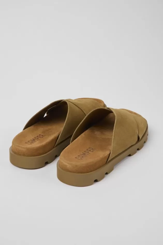 New Camper Bruine Nubuck Damessandalen Met Gekruiste Bandjes