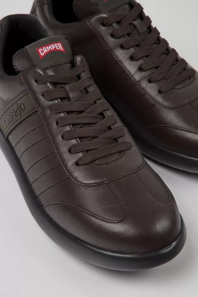 Cheap Camper Donkerbruine Leren Sneakers Voor Heren