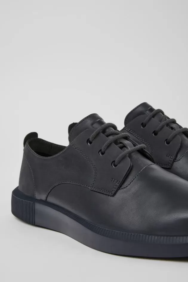 Outlet Camper Donkergrijze Herenschoenen Van Leer En Nubuck