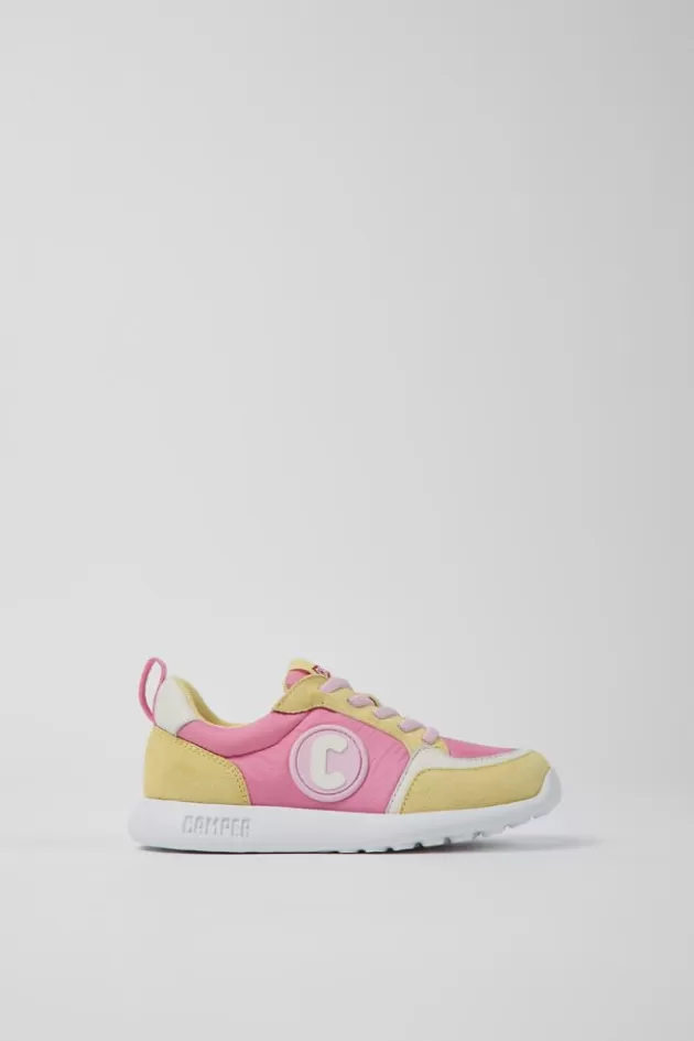 Cheap Camper Geel-Roze Stoffen En Nubuck Kindersneakers