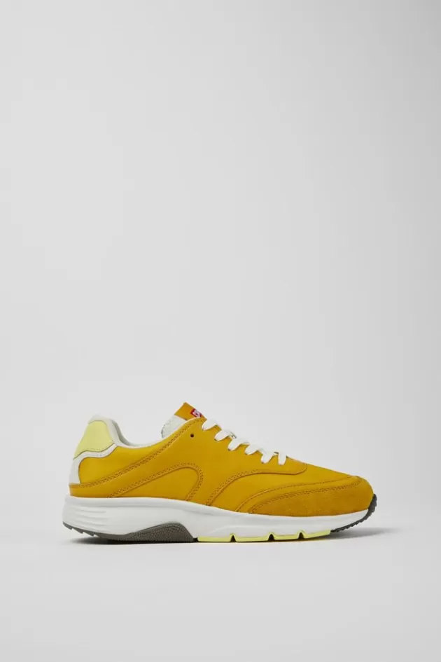 New Camper Gele Stoffen En Leren Damessneakers