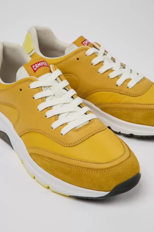 Cheap Camper Gele Stoffen En Leren Herensneakers
