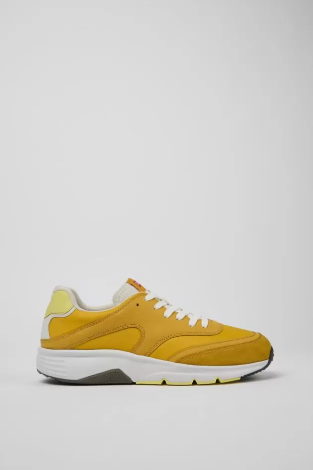 Cheap Camper Gele Stoffen En Leren Herensneakers