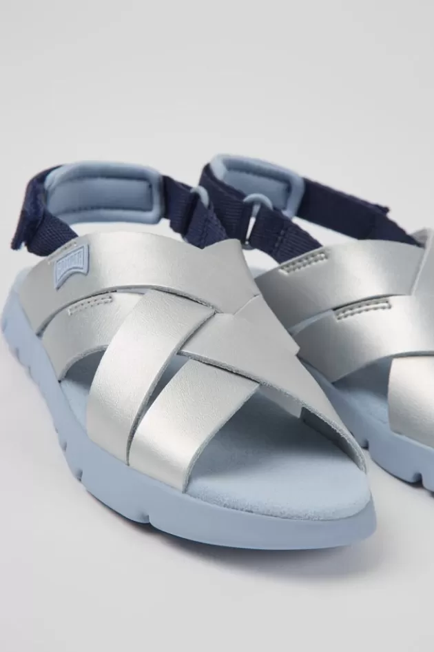 Sale Camper Grijze Kindersandalen Van Stof En Leer