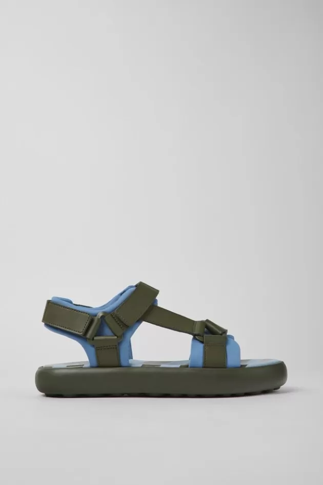 Outlet Camper Groen-Blauwe Leren En Stoffen Herensandalen