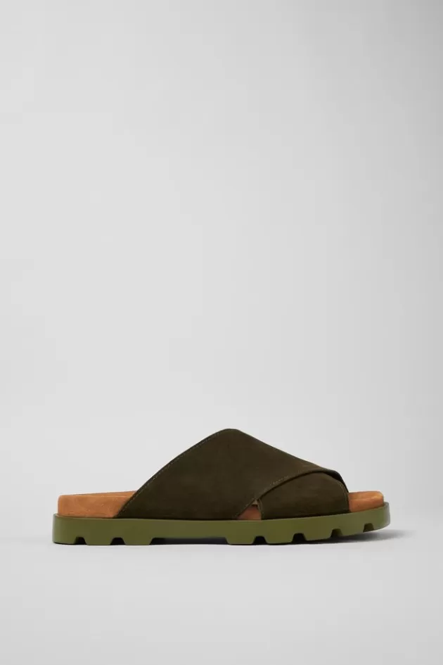 Sale Camper Groene Nubuck Sandaal Voor Heren Met Gekruiste Banden