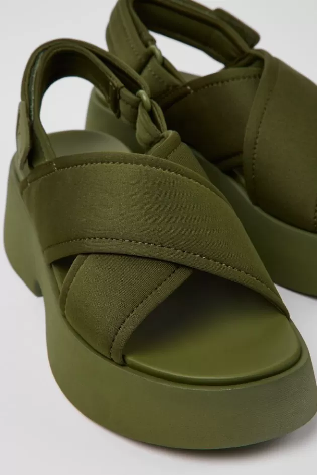 Discount Camper Groene Textiel Damessandaal Met Gekruiste Bandjes