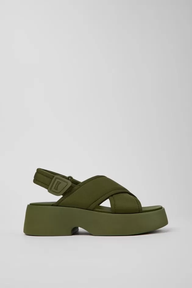Discount Camper Groene Textiel Damessandaal Met Gekruiste Bandjes