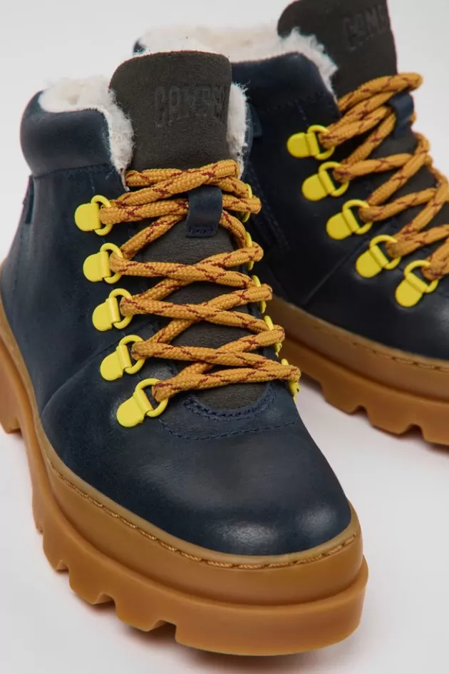 Hot Camper Marineblauwe Leren En Nubuck Kinder-Enkelboots