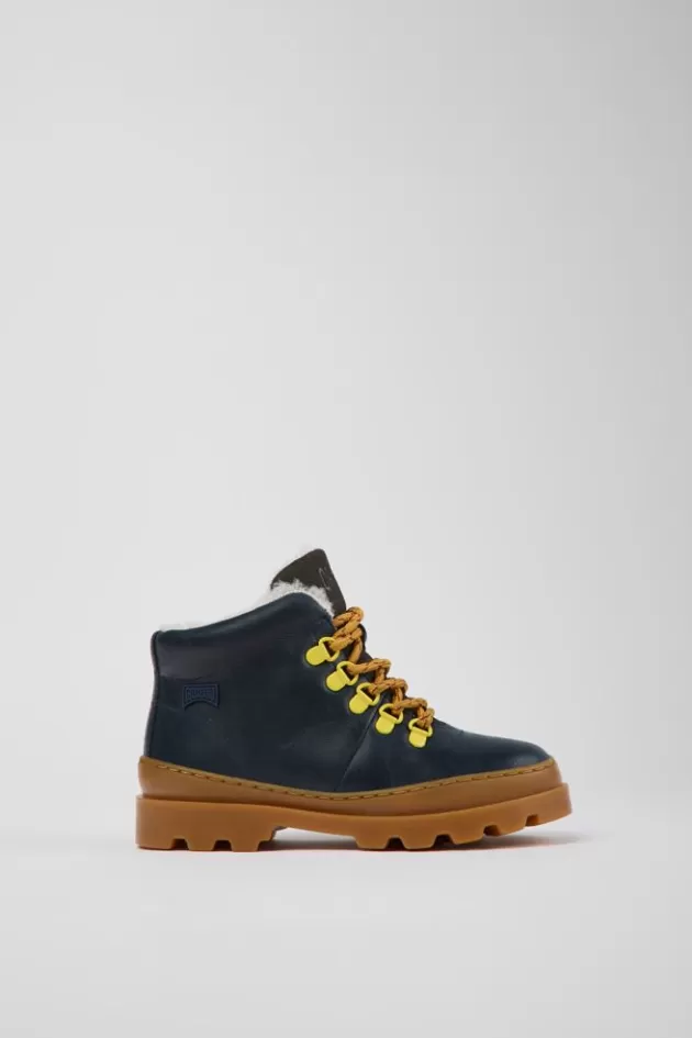 Hot Camper Marineblauwe Leren En Nubuck Kinder-Enkelboots