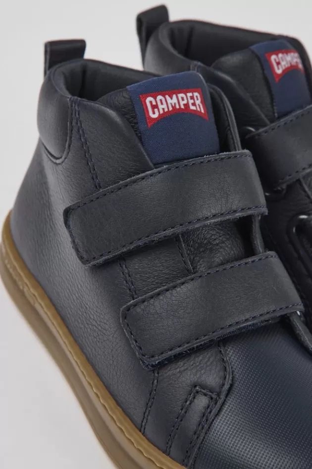 Fashion Camper Marineblauwe Leren En Stoffen Kinder-Enkelboots